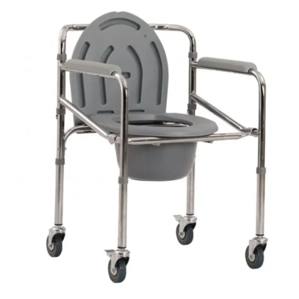Commode Chair with Toilet Pot - Height Adjustable With Wheel